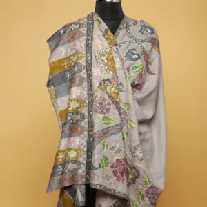 Grey Embroidered Pure Pashmina Shawl