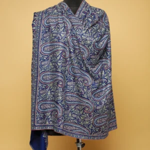 Classic Blue Embroidered Pure Pashmina Shawl