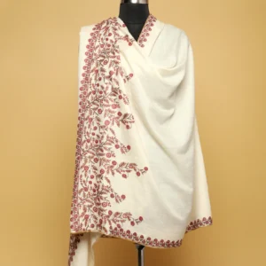 White Embroidered Pure Pashmina Shawl