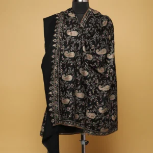 Black Jaldaar Sozni Embroidered Pure Pashmina Shawl