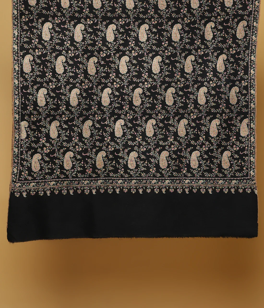 Black Jaldaar Sozni Embroidered Pure Pashmina Shawl - Image 2