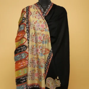 Black Border Sozni Embroidered Pure Pashmina Shawl